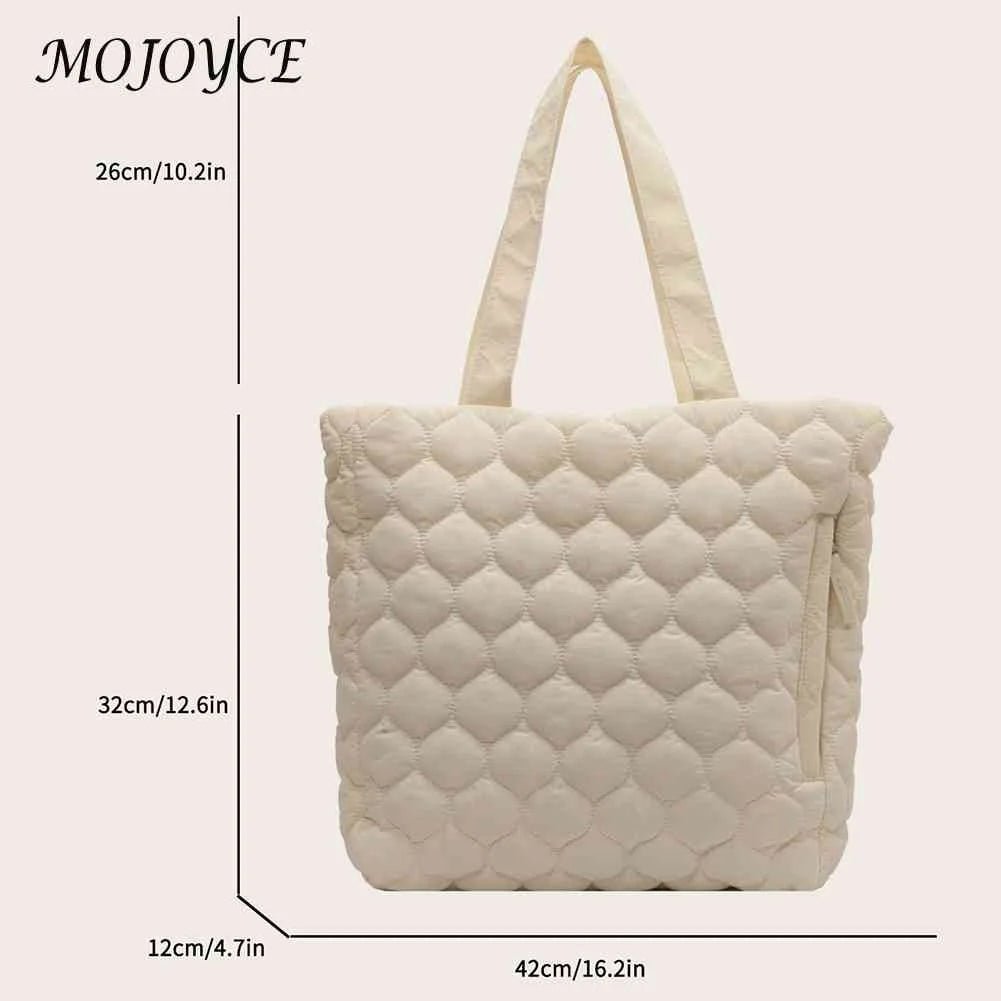 Quilted Shoulder Bag Large Capacity Winter Shopper Bag Cotton-Padded Nylon
