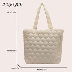 Quilted Shoulder Bag Large Capacity Winter Shopper Bag Cotton-Padded Nylon