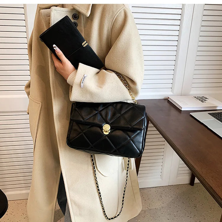 Quilted Crossbody Bag Women Casual Shoulder PU Leather Plaid Messenger