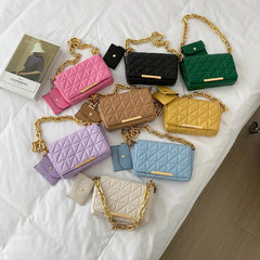 Quilted Small Square Bag Thick Chains Shoulder Messenger Bag PU Leather Lady Han