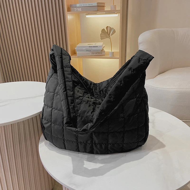 Quilted Soft Nylon Shoulder Bag Women Padded Handbag Big Totes