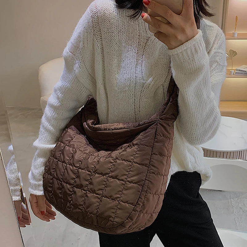 Quilted Soft Nylon Shoulder Bag Women Padded Handbag Big Totes