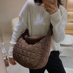 Quilted Soft Nylon Shoulder Bag Women Padded Handbag Big Totes