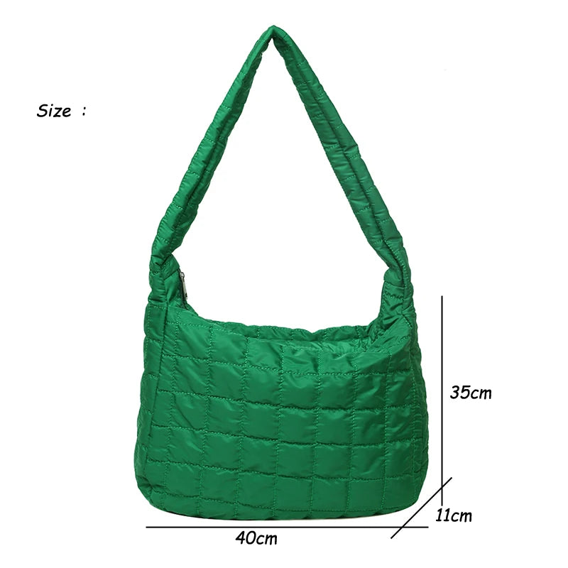 Quilted Soft Nylon Shoulder Bag Women Padded Handbag Big Totes