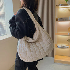 Quilted Soft Nylon Shoulder Bag Women Padded Handbag Big Totes