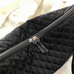 Quilted Women Crossbody Bag Nylon Winter Messenger Bag - Black