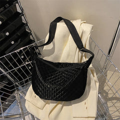 Quilted Women Crossbody Bag Nylon Winter Messenger Bag - Black