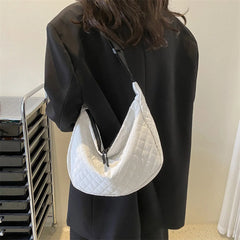 Quilted Women Crossbody Bag Nylon Winter Messenger Bag - Black