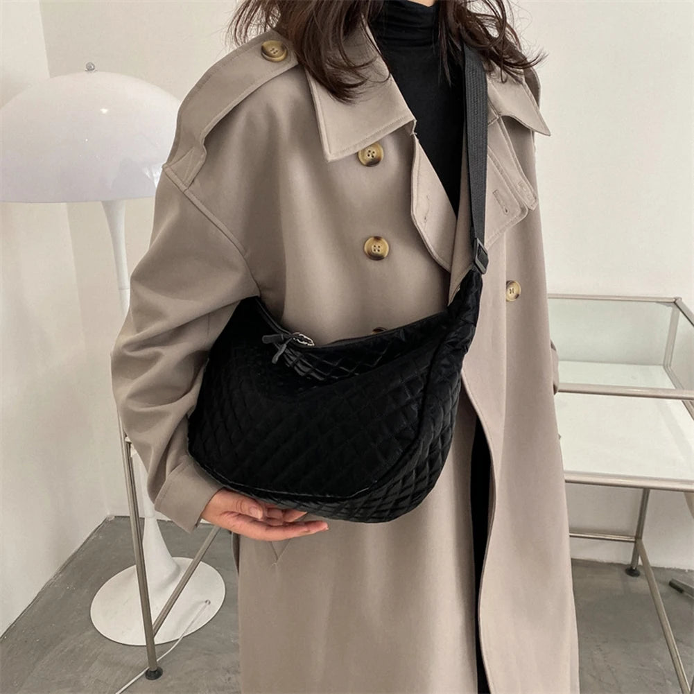Quilted Women Crossbody Bag Autumn Winter Messenger Bag Nylon Female Casual Soft