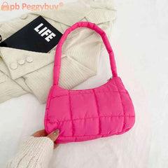 Quilted Women Hand Bags Casual Check Cotton-Padded Bag Winter Solid Soft