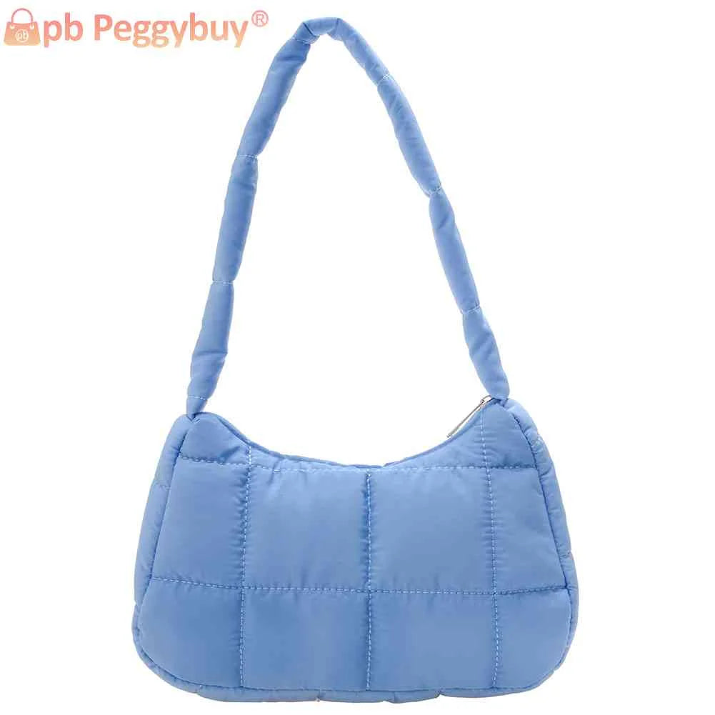 Quilted Women Hand Bags Casual Check Cotton-Padded Bag Winter Solid Soft