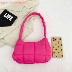 Quilted Women Hand Bags Casual Check Cotton-Padded Bag Winter Solid Soft