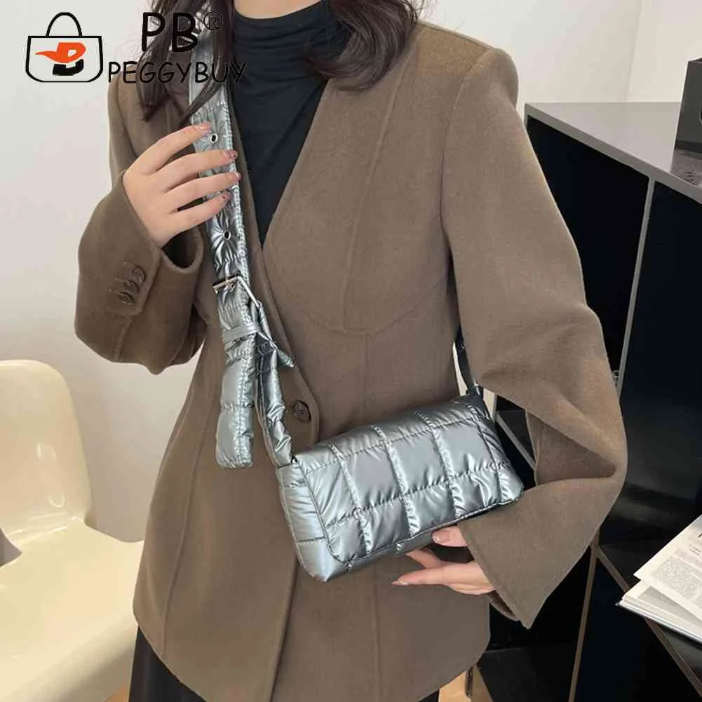 Quilted Women Messenger Bag Soft Solid Casual Flap Nylon Autumn Winter