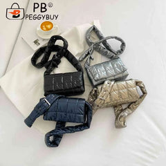 Quilted Women Messenger Bag Soft Solid Casual Flap Nylon Autumn Winter