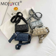 Quilted Women Messenger Bag Check Cotton-Padded Nylon Buckle Flap Soft Solid