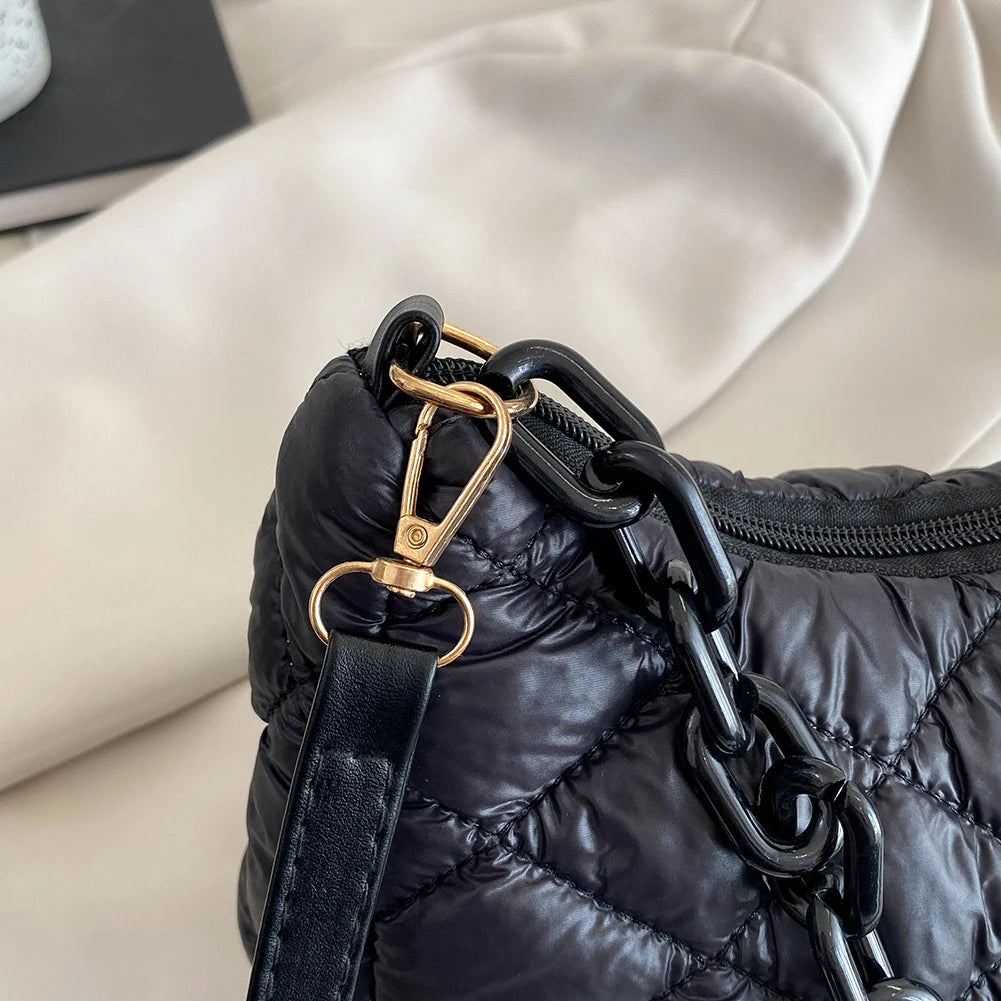 Quilted Women Shoulder Bags Cotton Padded Chain Shoulder Handbag
