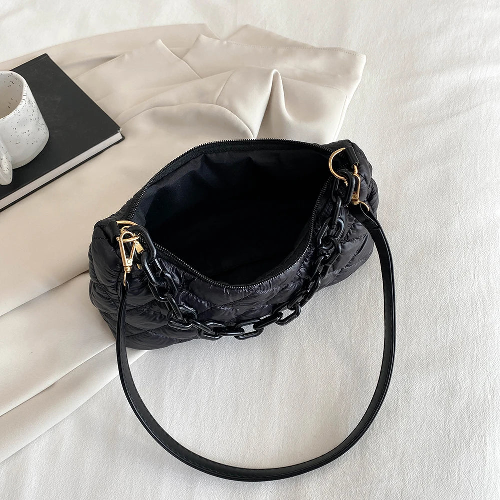 Quilted Women Shoulder Bags Crescent Chain Underarm Shoulder Bags