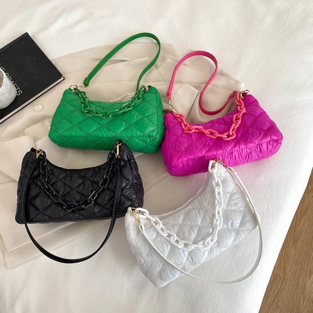 Quilted Women Shoulder Bags Crescent Chain Underarm Shoulder Bags