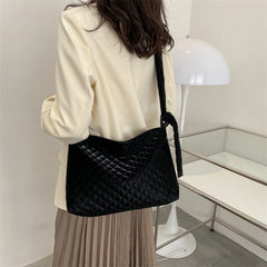 Quilted Cotton Crossbody Bag Diamonds Lattice Chains Zipper