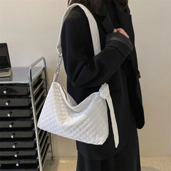Quilted Cotton Crossbody Bag Diamonds Lattice Chains Zipper