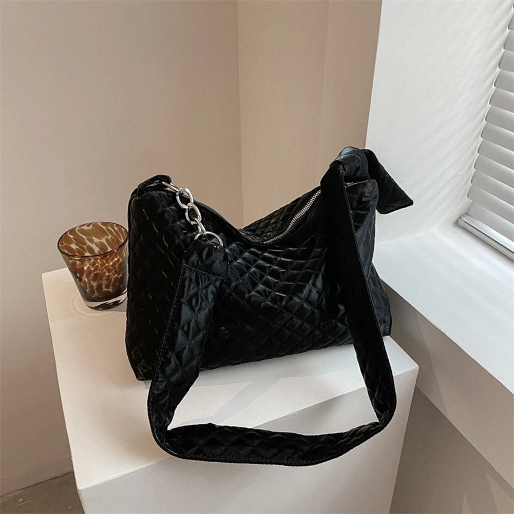 Quilted Cotton Crossbody Bag Diamonds Lattice Chains Zipper