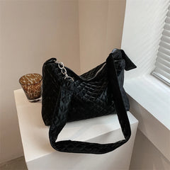 Quilted Cotton Crossbody Bag Diamonds Lattice Chains Zipper