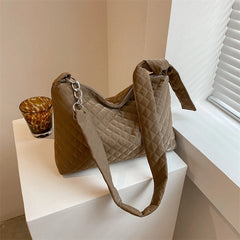 Quilted Cotton Crossbody Bag Diamonds Lattice Chains Zipper