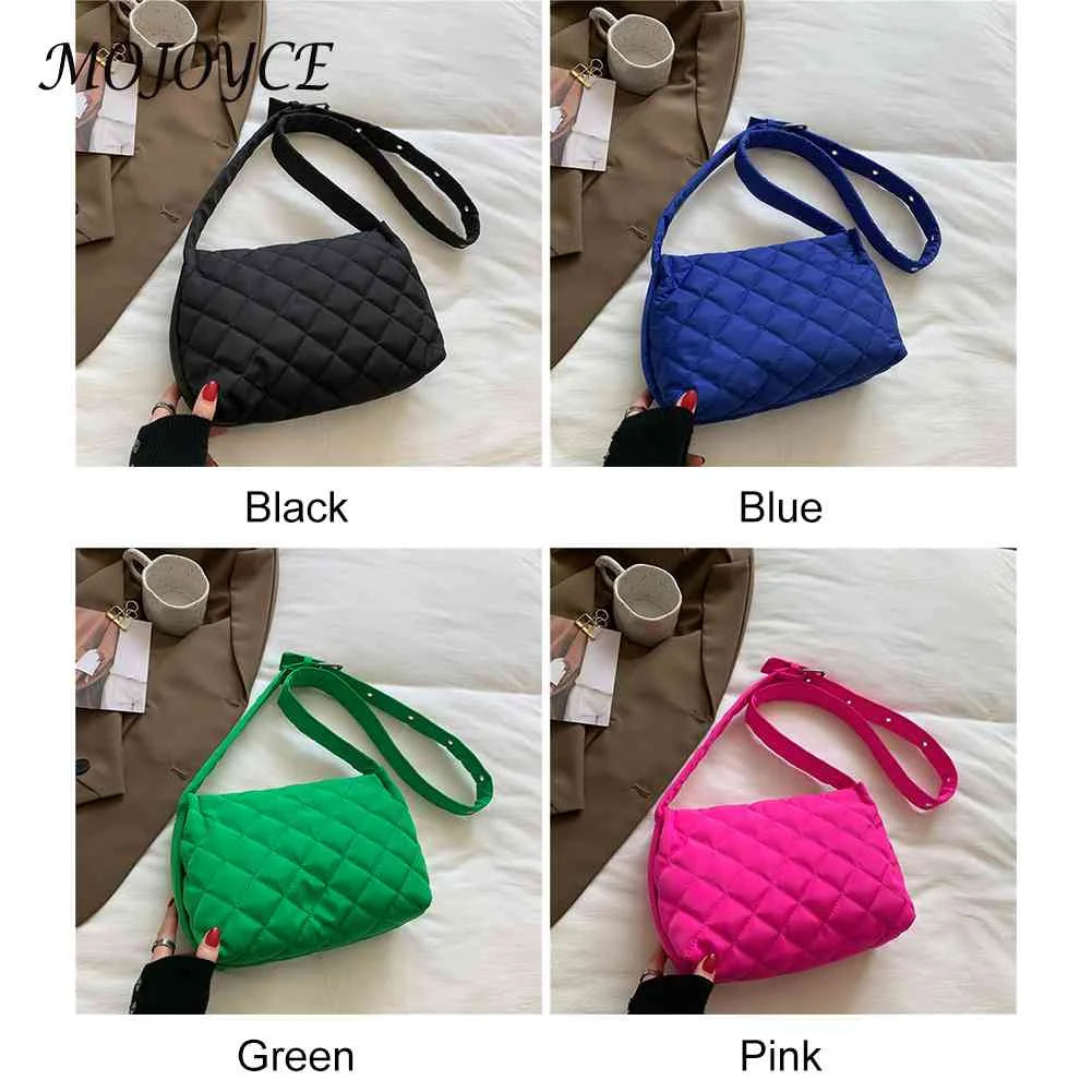 Quilted Women Shoulder Bags Winter Female Underarm Bags Soft Buckle Casual