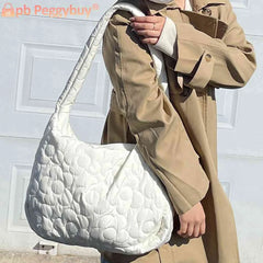 Quilted Women Tote Handbag Large Capacity Pleated Bubble Women Tote Bags Cotton