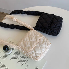 Quilting Nylon Padded Women's Crossbody Bag Plaid Embroidery Mini Phone Bag