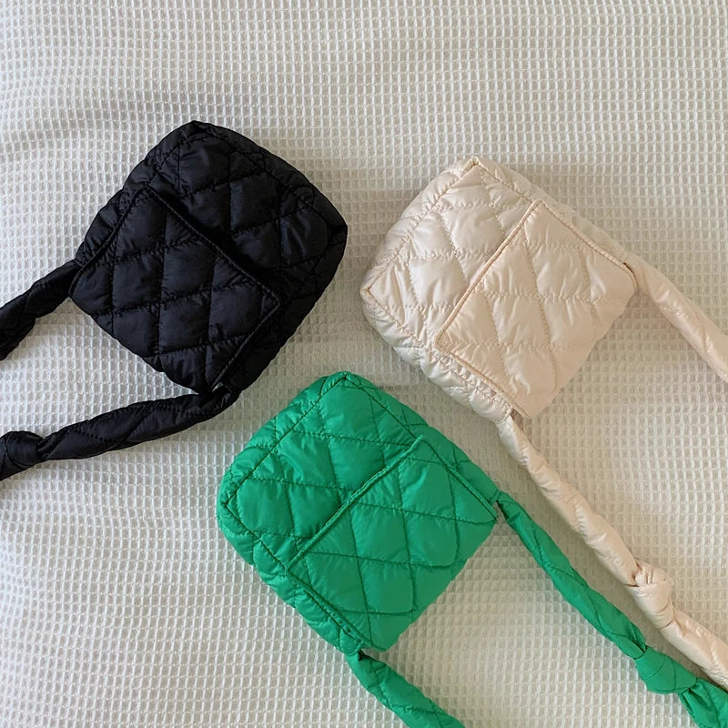 Quilting Nylon Padded Women's Crossbody Bag Plaid Embroidery Mini Phone Bag
