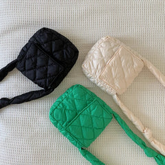 Quilting Nylon Padded Women's Crossbody Bag Plaid Embroidery Mini Phone Bag