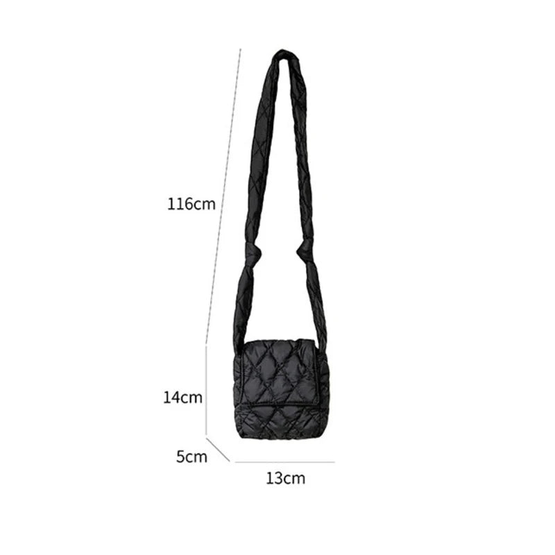 Quilting Nylon Padded Women's Crossbody Bag Plaid Embroidery Mini Phone Bag