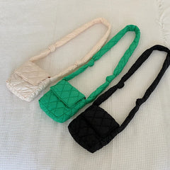 Quilting Nylon Padded Women's Crossbody Bag Plaid Embroidery Mini Phone Bag