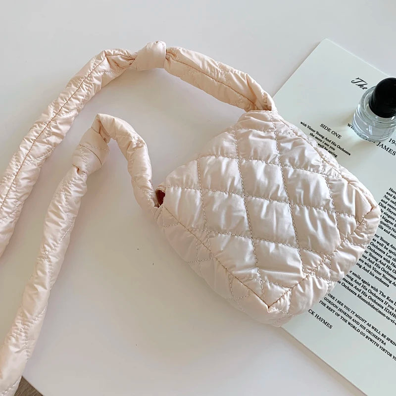 Quilting Nylon Padded Women's Crossbody Bag Plaid Embroidery Mini Phone Bag