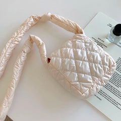 Quilting Nylon Padded Women's Crossbody Bag Plaid Embroidery Mini Phone Bag