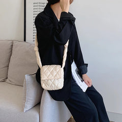 Quilting Nylon Padded Women's Crossbody Bag Plaid Embroidery Mini Phone Bag