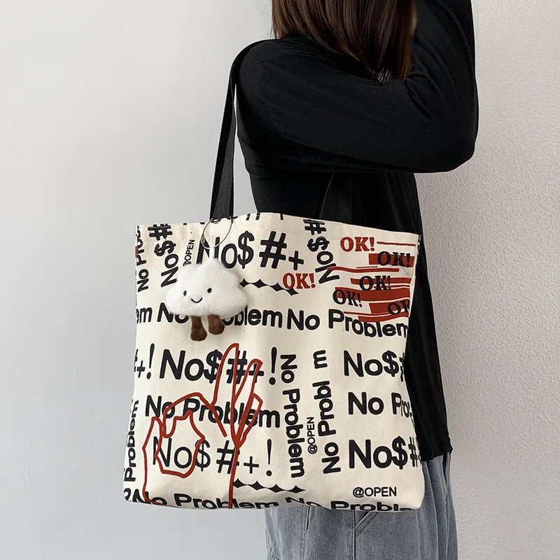 Autumn Canvas Women's Shoulder Bag Ins Large Capacity Travel Handbag