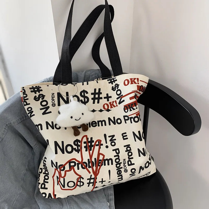 Autumn Canvas Women's Shoulder Bag Ins Large Capacity Travel Handbag