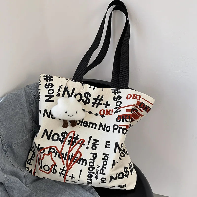 Autumn Canvas Women's Shoulder Bag Ins Large Capacity Travel Handbag