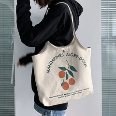 Canvas Women's Shoulder Bag Large Capacity Fruit Print Handbag
