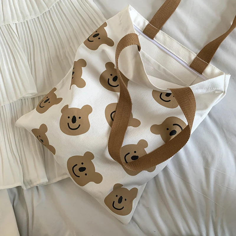 Canvas Women's Shoulder Bag Cartoon Art Bookbag Female Handbag
