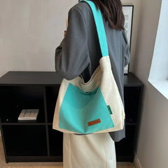 Stylish Contrast Canvas Tote Bag for Women's Travel