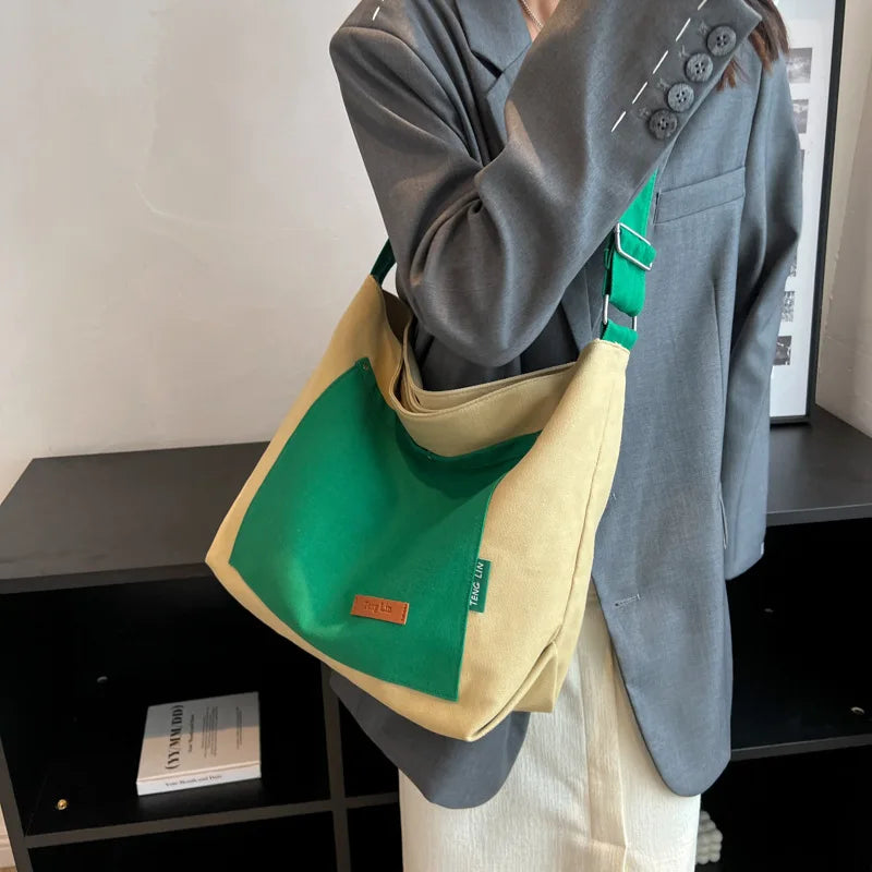 Stylish Contrast Canvas Tote Bag for Women's Travel
