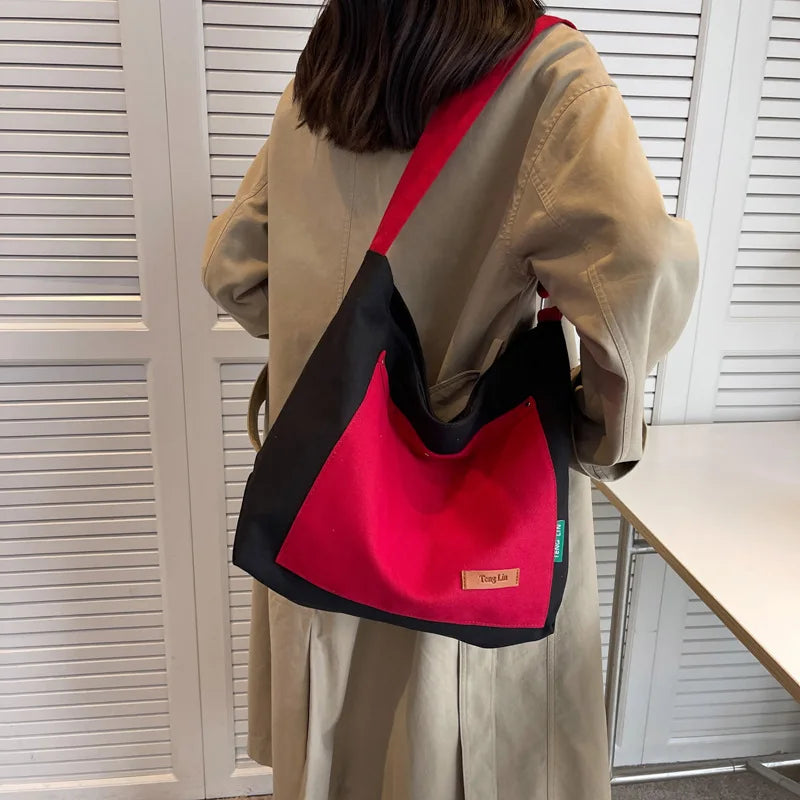 Stylish Contrast Canvas Tote Bag for Women's Travel