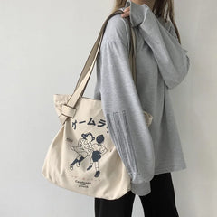Large Capacity Canvas Women's Shoulder Bag Retro Style Travel Handbag