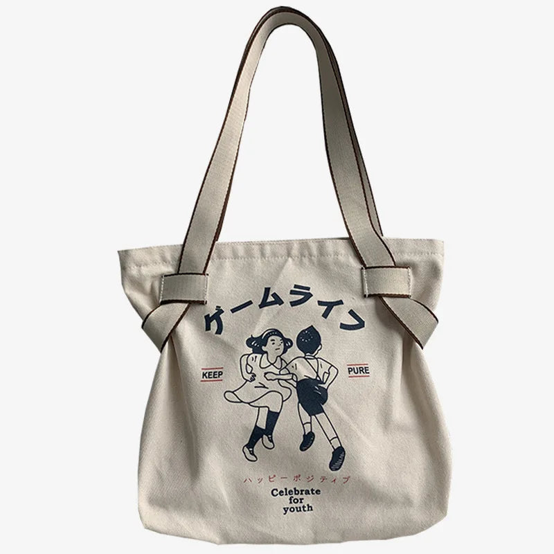 Large Capacity Canvas Women's Shoulder Bag Retro Style Travel Handbag