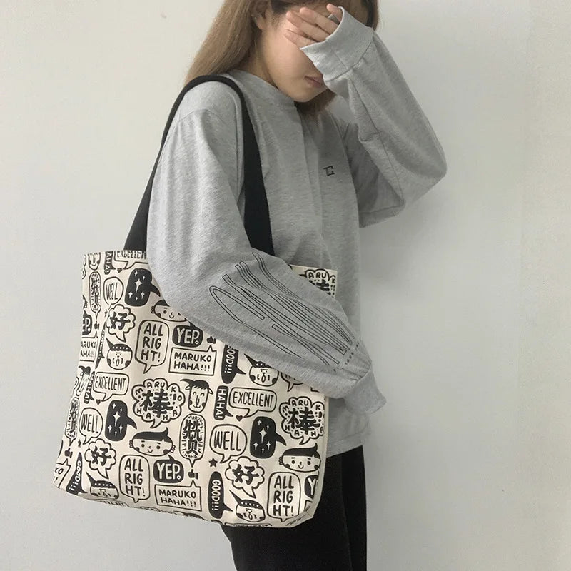 Ulzzang Canvas Shoulder Bag for Women