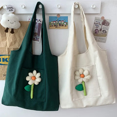 Women's Shoulder Bag Fresh Flowers Art Red Canvas Shopping Bag