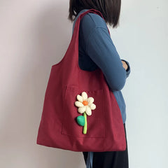 Women's Shoulder Bag Fresh Flowers Art Red Canvas Shopping Bag